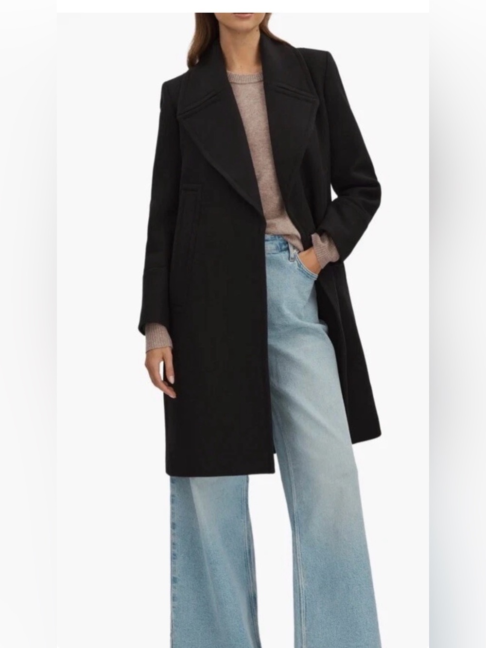 Reiss Katia Wool Blend Felt Coat In Black Size US 14/ UK 18 $625 - Picture 2 of 8